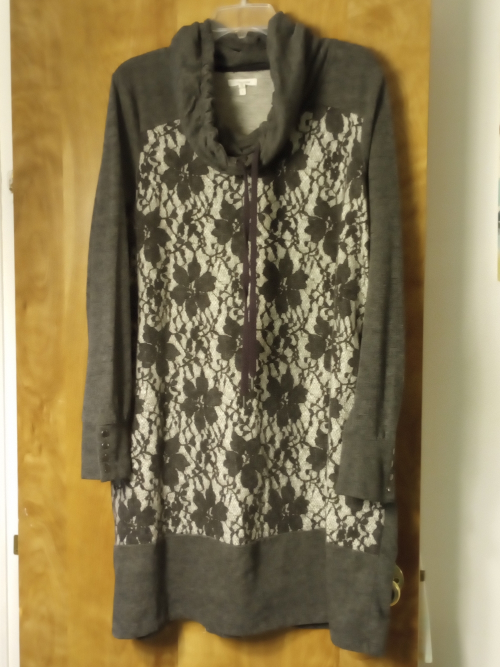 Maurices Gray Lace-Front Cowl Neck Sweater Dress